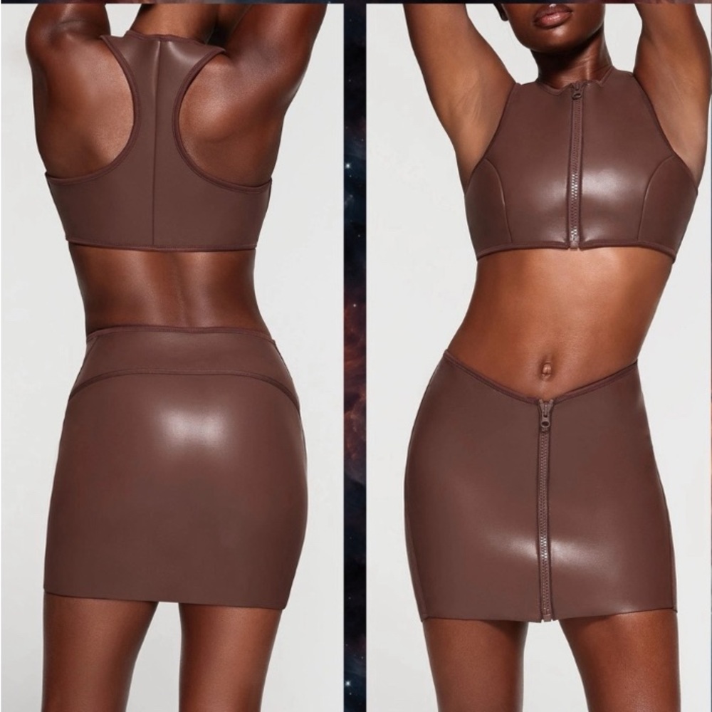 New SKIMS Rubberized Scuba Swim Velcro Mini Skirt Cocoa Brown Plus Size 4X